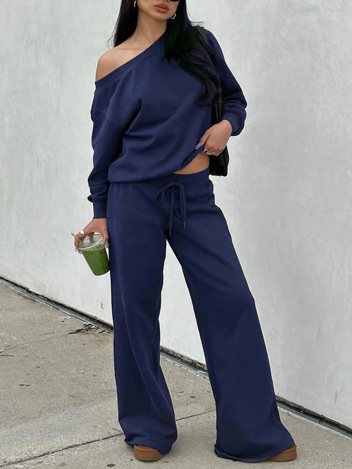 Women‘s Off the Shoulder Long Sleeve Jumper & Pants, 2 Piece Set Two Pieces Outfits Fall Basic Sweatsuit Outfits, Jumper Suit, Womenswear, Sweatshirt, Clothes, Lady