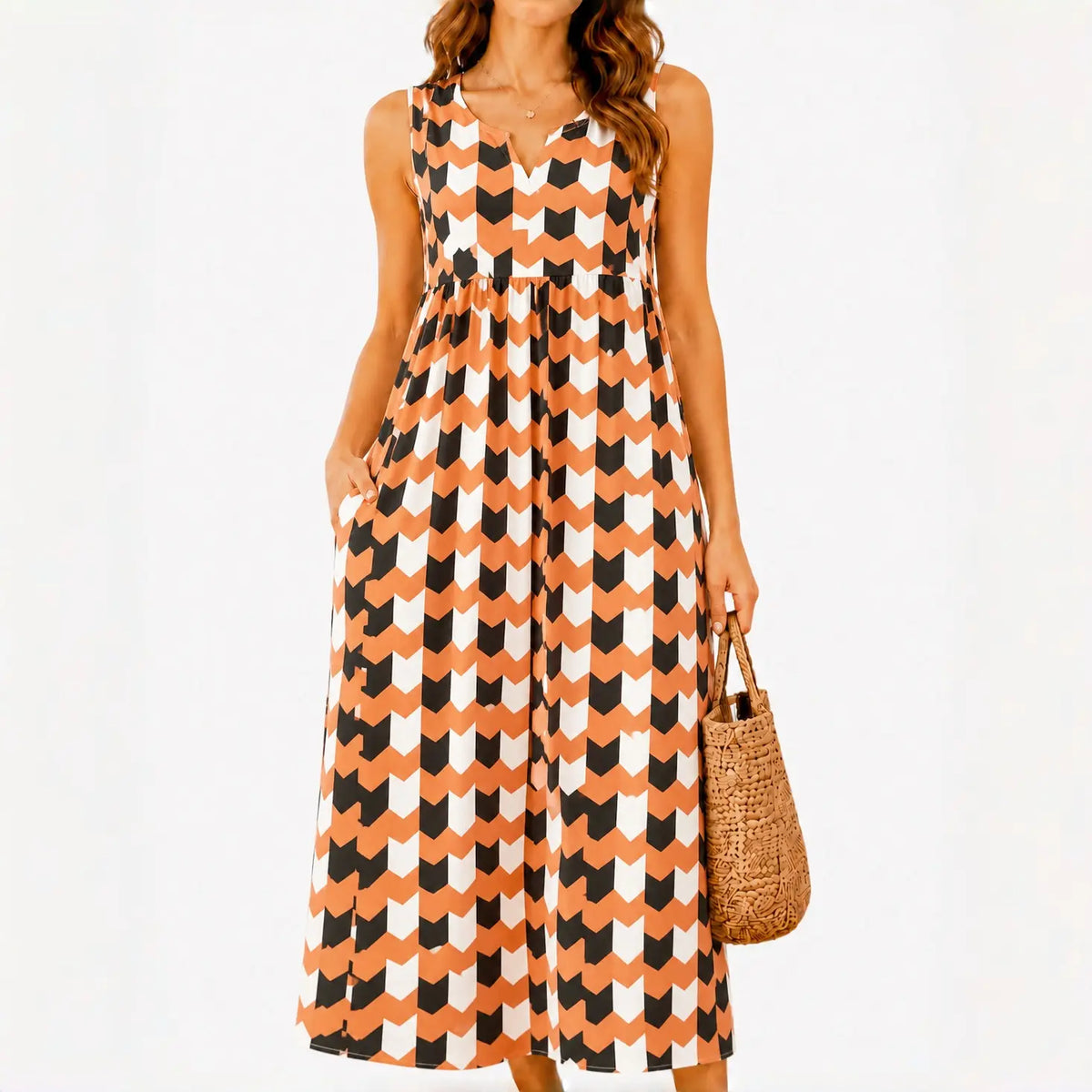 GLAMONIQUE Women's Brown Polka Dot H-Type Maxi Dress - Sleeveless V-Neck Spaghetti Strap, Lightweight Flowy, Side Slit, Adjustable Casual Wear for Outdoor, Vacation