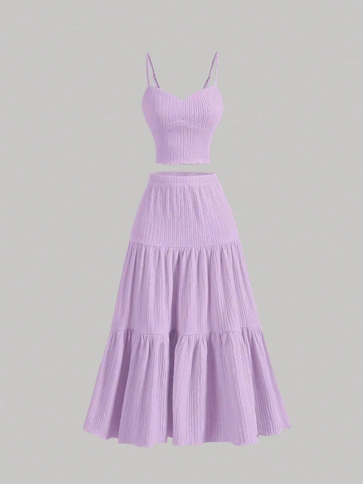 Women's Solid Woven Crop Cami Top & A-line Skirt Two-piece Set Womenswear, Casual Fashion Cozy Basic Two Piece Outfits for Daily Outdoor Wear, Ladies Clothes for Summer