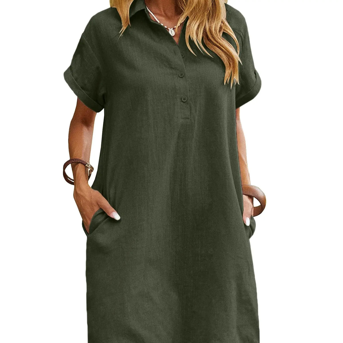 Zeagoo Live Women's Cotton Shirt Dress Summer Casual Short Sleeve Button Down Beach Cover Up Shirts with Pockets