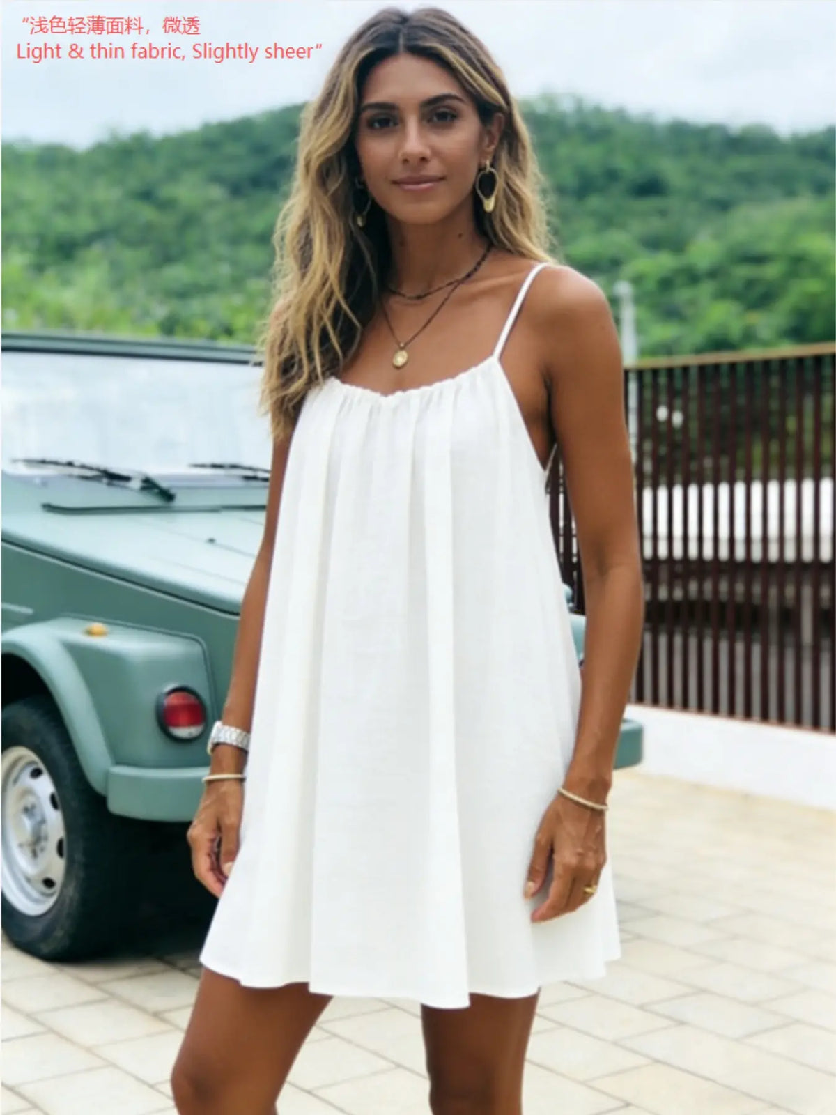 New Solid Backless Short Straps Summer Dress, Loose Casual Home Wear, Sleeveless Style, Comfortable Fit, Perfect for Daily Use