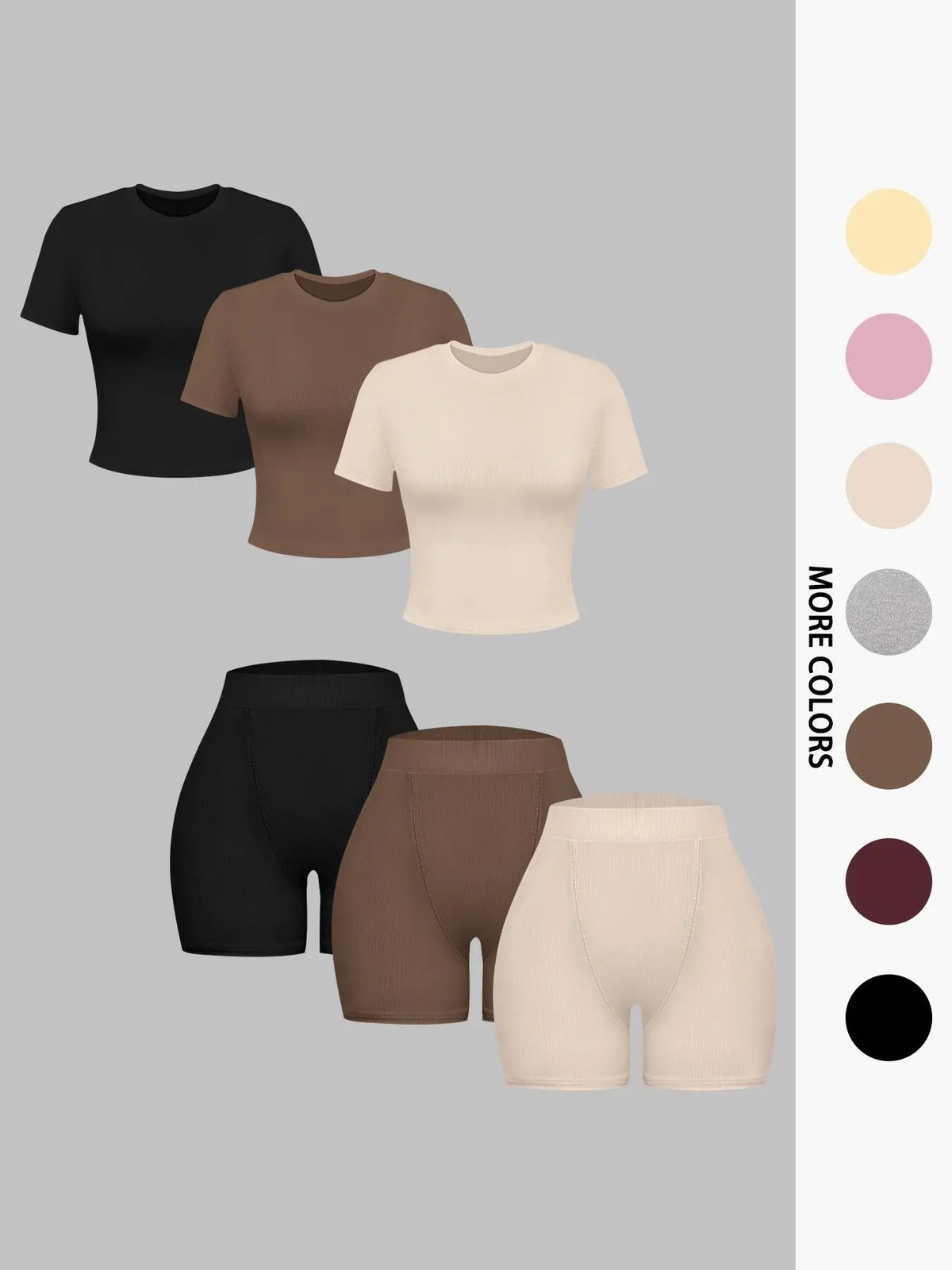 Women's Summer Casual Solid Color Knitted Round Neck T-Shirt Shorts Set Outfit, Comfortable and Stylish, Perfect for Daily Wear