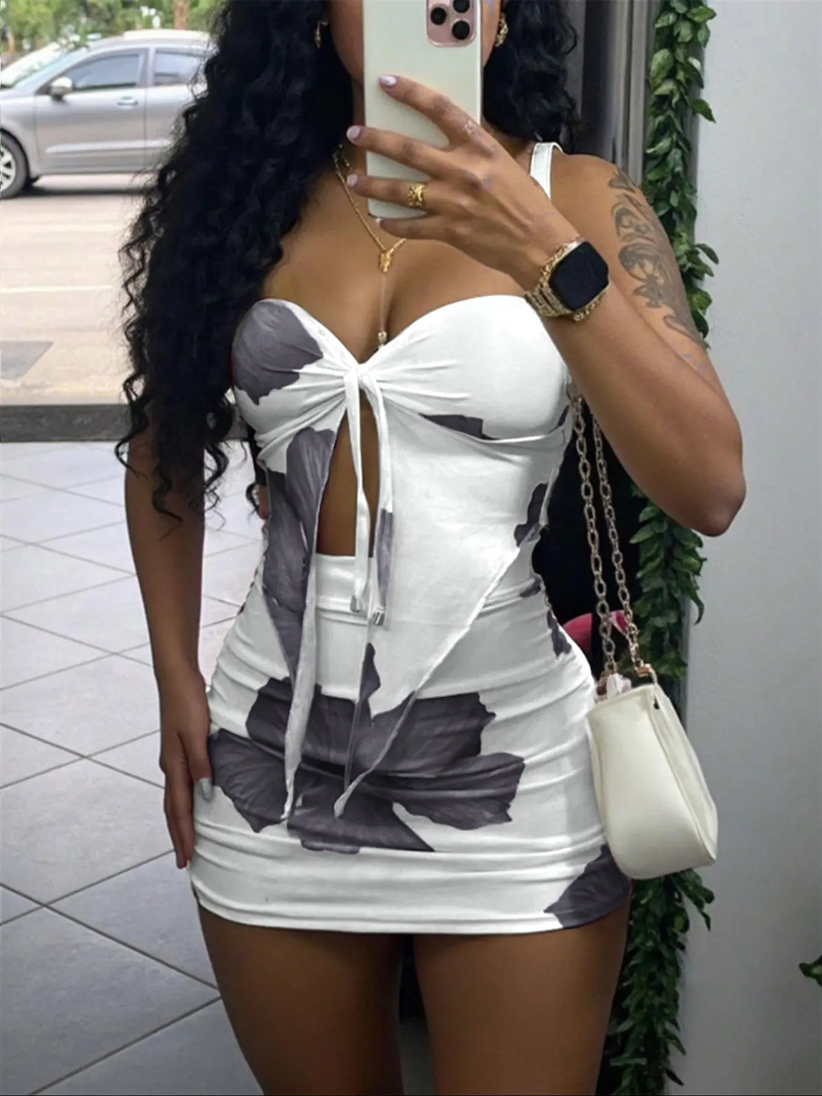 Women's Floral Print Knit Fabric Tube Top & Bodycon Skirt Two-piece Set Skirt Sets, Matching Sets, Two Pieces Sets, Fashion Casual Strapless Crop Short Top & Skirt for Daily Outdoor Wear, Ladies Clothes Womenswear for All Seasons
