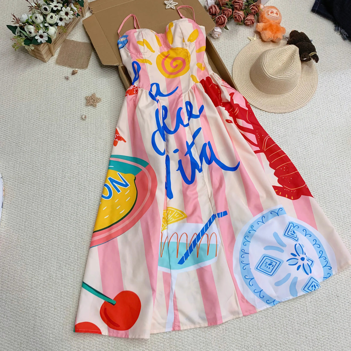 Women's Strapless Non-Stretch Polyester 2-Piece Coordinate Set - Sweet Pop Art Design, Princess Style, French Phrases, Top & Shorts, Spring Casual Beach Outfits