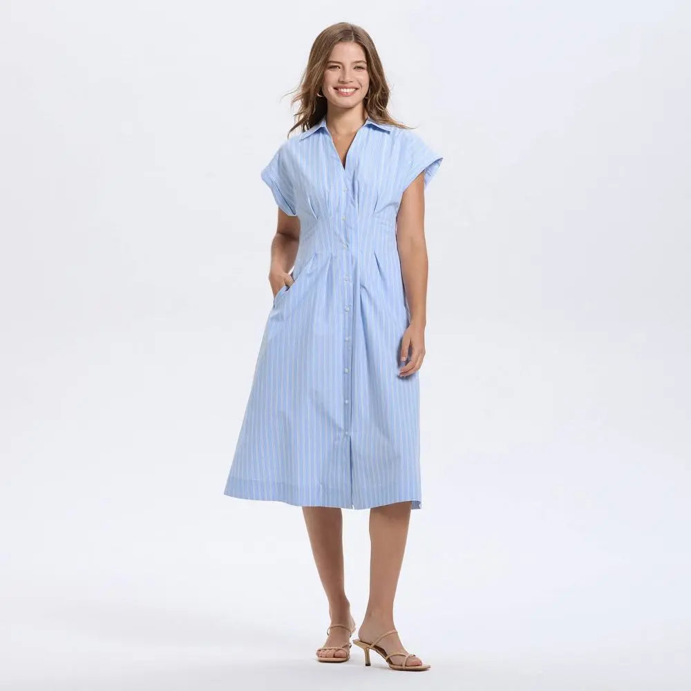 Women's Short Sleeve Pleated Midi Shirtdress - A New Day