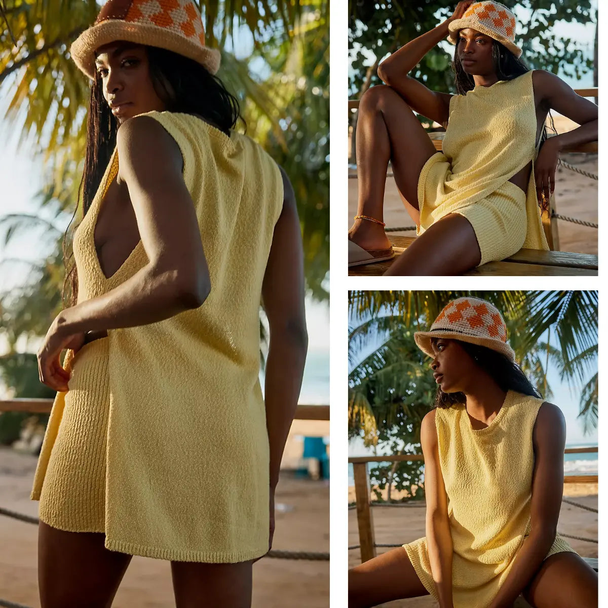 SCUSTY Women's 2 Piece Outfits Summer Summervibes Knit Sweater Set Sleeveless Tunic Top Matching Shorts Trendy Beach Vacation Sets Loungesetwomen Suits Clothes Womenswear  Basic Beige