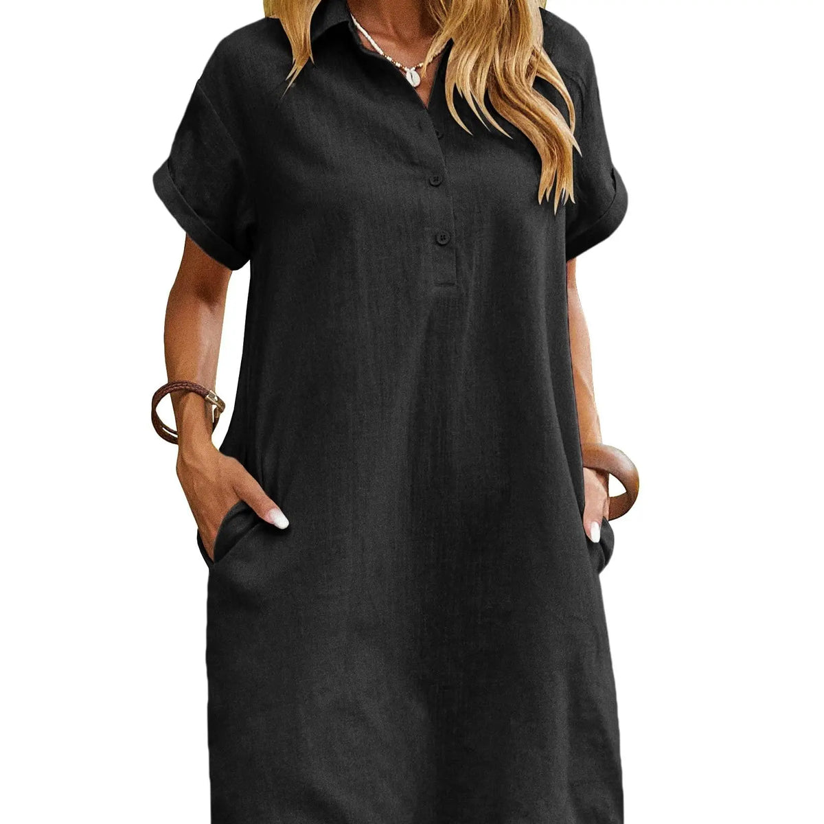 Zeagoo Live Women's Cotton Shirt Dress Summer Casual Short Sleeve Button Down Beach Cover Up Shirts with Pockets