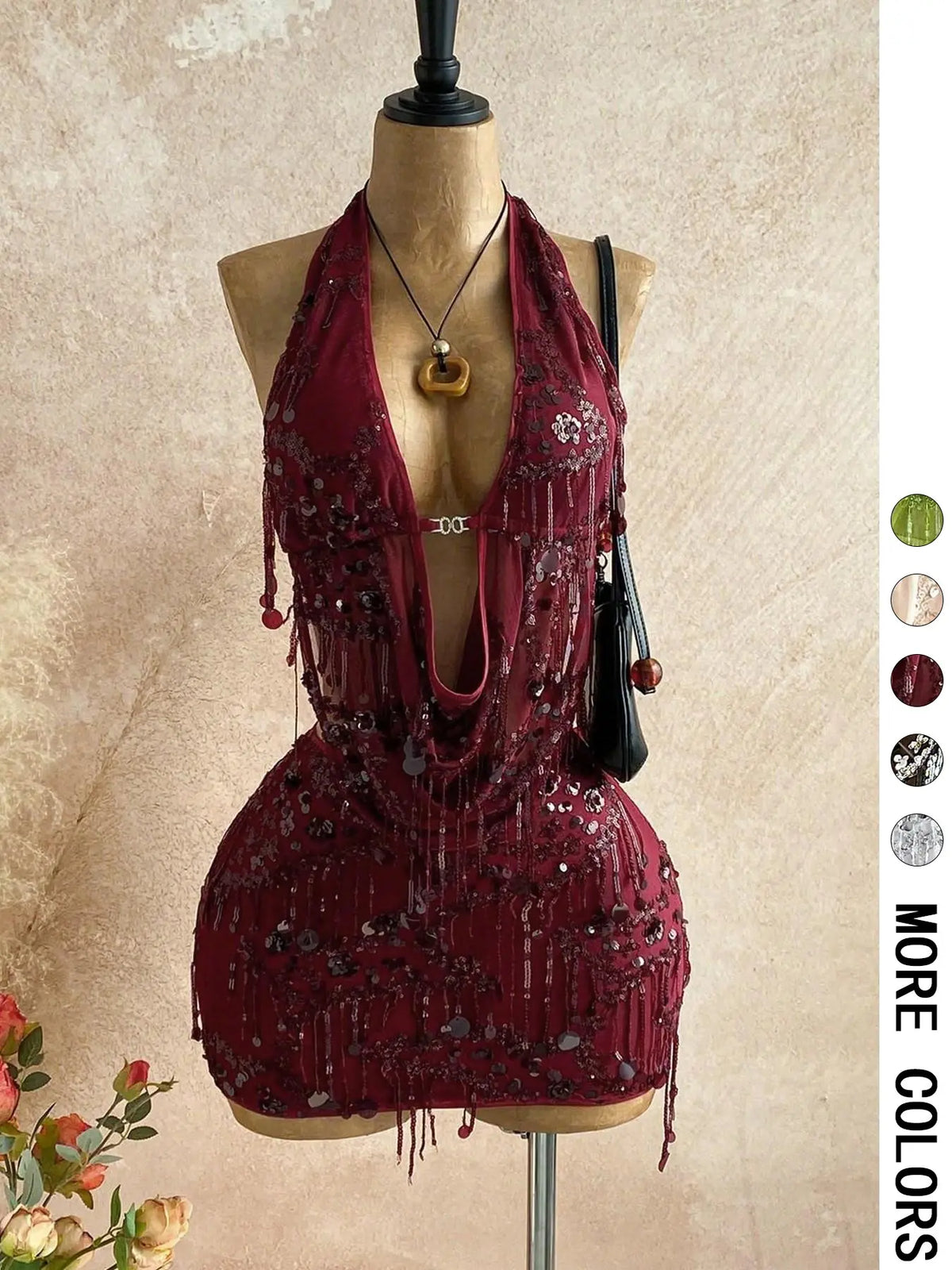 2 Halter Sequin Fringe Crop Top Mini Skirt Set Women | Mesh Sheer Two Piece Outfit | Y2K Party Nightclub Rave Wear Clothes