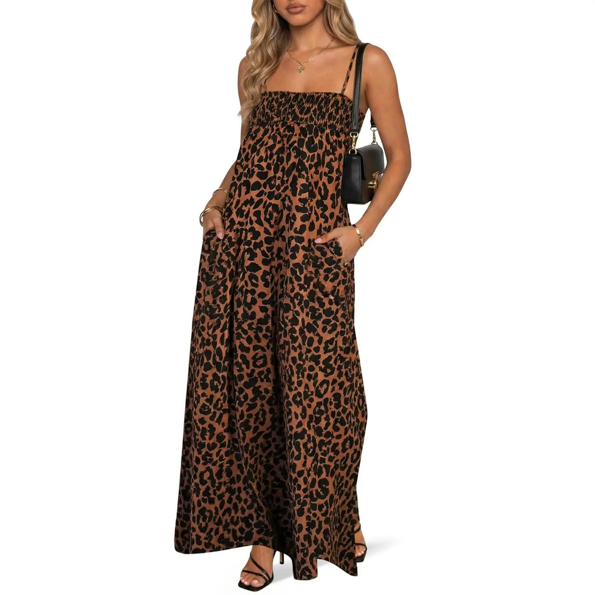 Imily Bela Womens Summer Polka Dot Maxi Dress Casual Spaghetti Strap Smocked Loose Fit Vacation Beach Dresses with Pockets