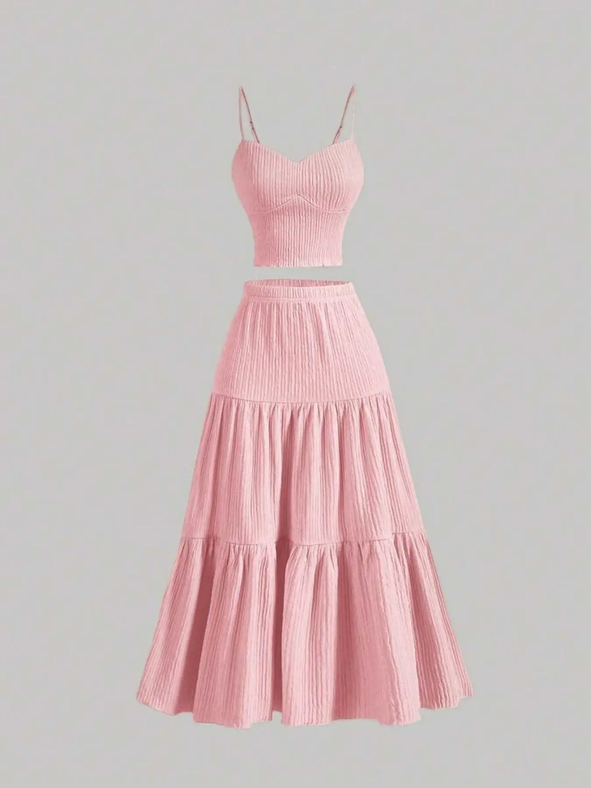 Women's Solid Woven Crop Cami Top & A-line Skirt Two-piece Set Womenswear, Casual Fashion Cozy Basic Two Piece Outfits for Daily Outdoor Wear, Ladies Clothes for Summer
