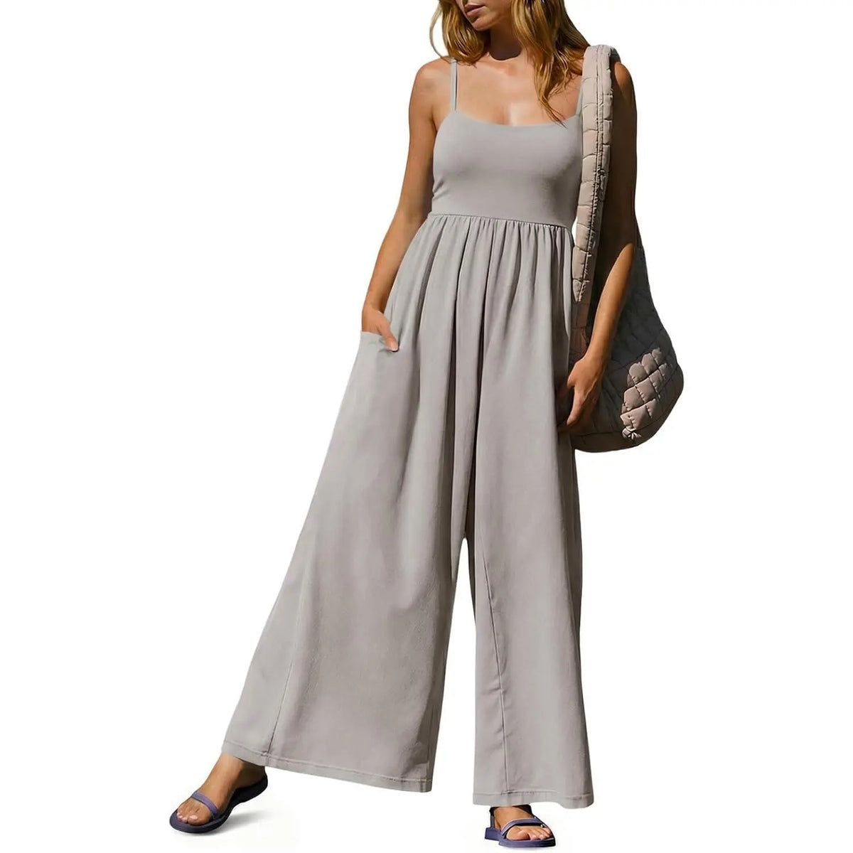 Imily Bela Womens Summer Jumpsuits One Piece Casual Loose Overalls Spaghetti Strap Wide Leg Rompers with Pockets Workout Outfits