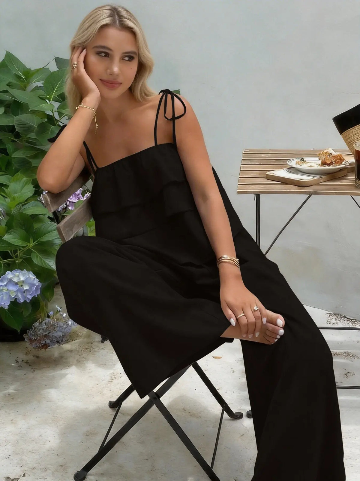 2-Piece Women's Sleeveless Ruffle Top & High Waist Casual Pants Set, High Waisted Sets, Coordinate, Clothes, Comfortable and Trendy Outfits, Stylish Summer Wear