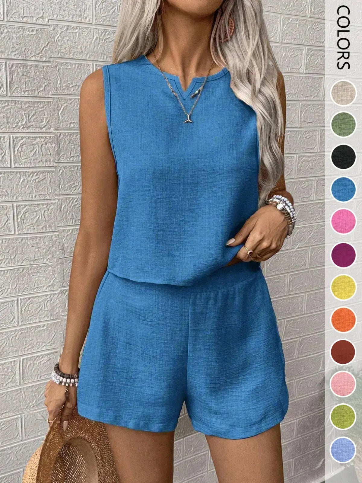 Women's Casual V-Neck Sleeveless Top and Wide Leg Pants 2-Piece Set, Loose Fit Home Wear, Office, Vacation, All Seasons, Womenswear