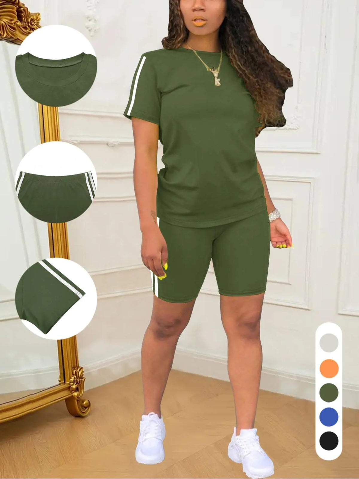 Two-Piece Set Women's Short Sleeve Tee & Shorts, Casual Fitted Round Neck T-shirt & Skinny Shorts, Ladies Summer Clothes, Summer Knit Set, Womenswear