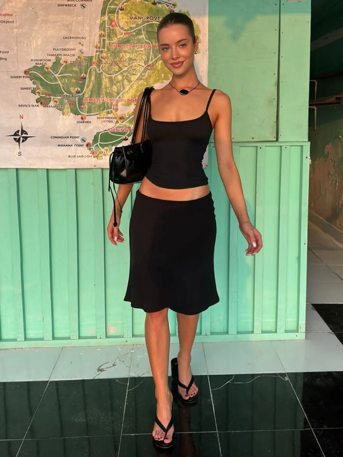 Women's Two-Piece Basic Solid Color Sleeveless Spaghetti Strap Short Cami Top & Skirt Set, Plain Backless Adjustable Strap Outfit for Party, Club and Date, Summer Clothes
