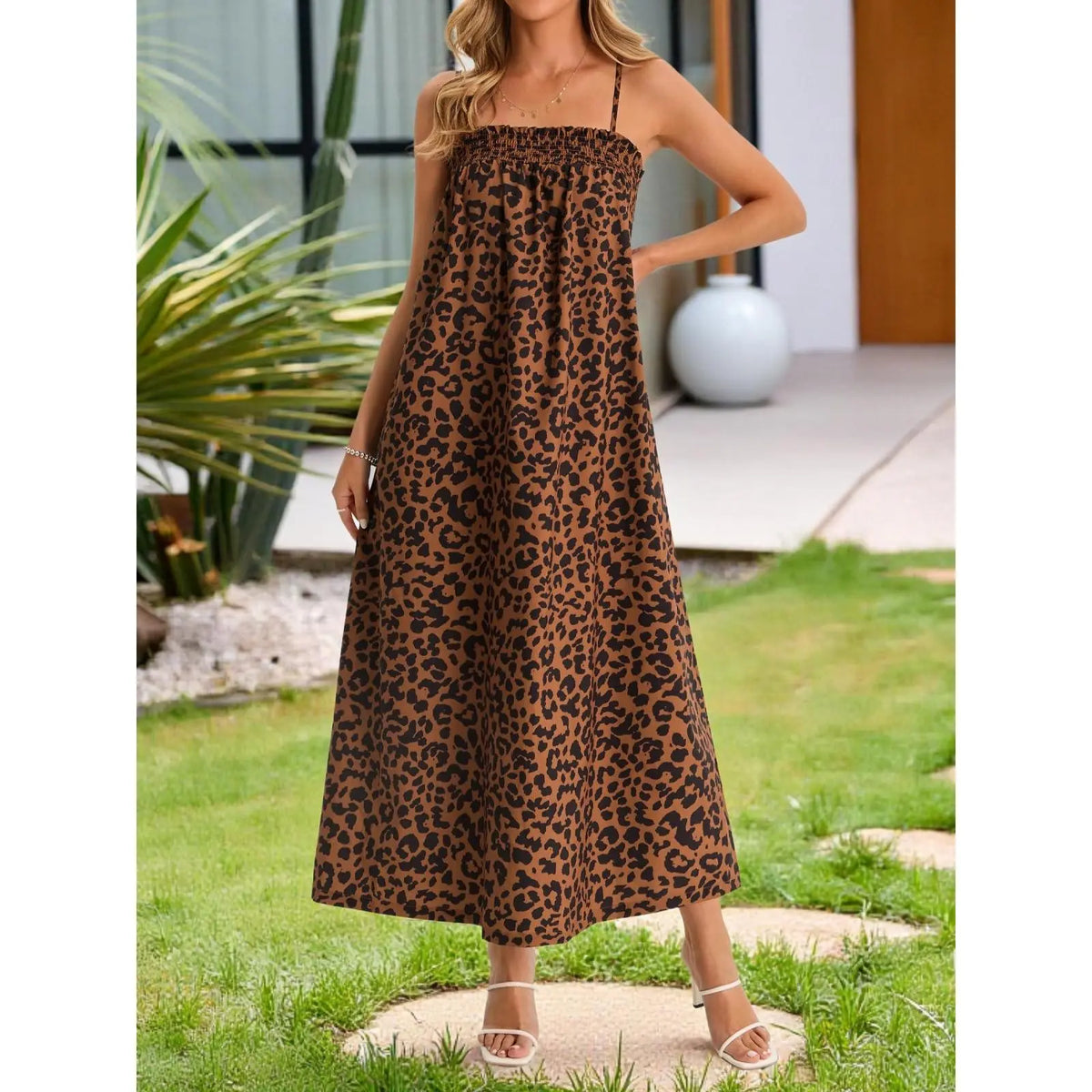 Imily Bela Womens Summer Polka Dot Maxi Dress Casual Spaghetti Strap Smocked Loose Fit Vacation Beach Dresses with Pockets