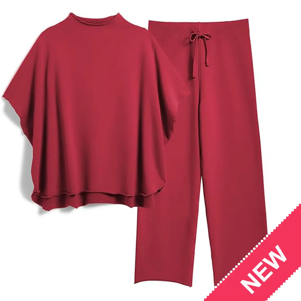 Hixiaohe Women's 2-Piece Casual Trendy Clothing Set - 3/4 Batwing Sleeve Capelet Crew Neck Pullover Top, Wide Leg Pants, Pocket Convenience, Travel-Friendly Sohochic Soft Women's Suits & Sets