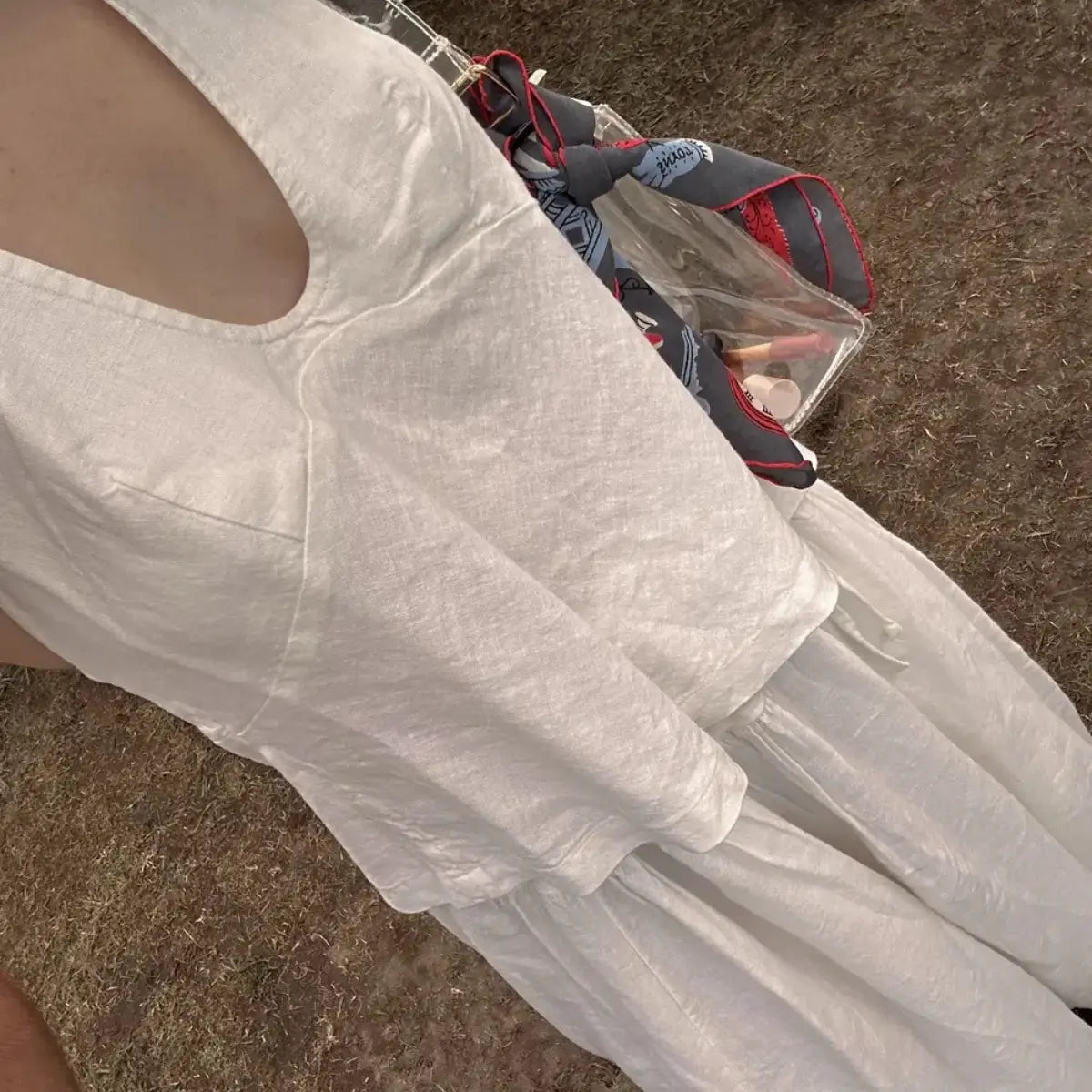 YeeZaa 2 Piece Linen Skirt Set for Women 85%Cotton & 15%Linen Summer Outfits Sandshell Linen Skirt Set Sleeveless Halter Open Back Top Maxi Skirt Two Piece Sets with Pockets Cotton Blend Resort Vacation Casual Beach Travel Wear