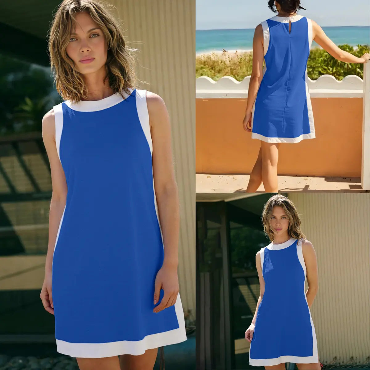 SCUSTY Women's Casual Summervibes Two Piece Sets Color Block Crewneck Sleeveless Pullover Tops Matching Shorts With Pockets 4th of July Independence Day Outfit