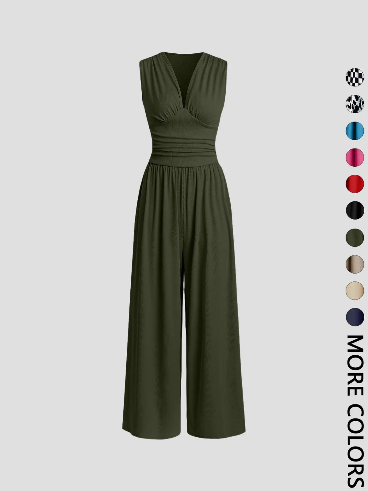 Women's Plain Ruched Deep V Neck Fashion Jumpsuit, Elegant Sleeveless Wide Leg Jumpsuit for Summer, Ladies Clothes for Beach Holiday Vacation