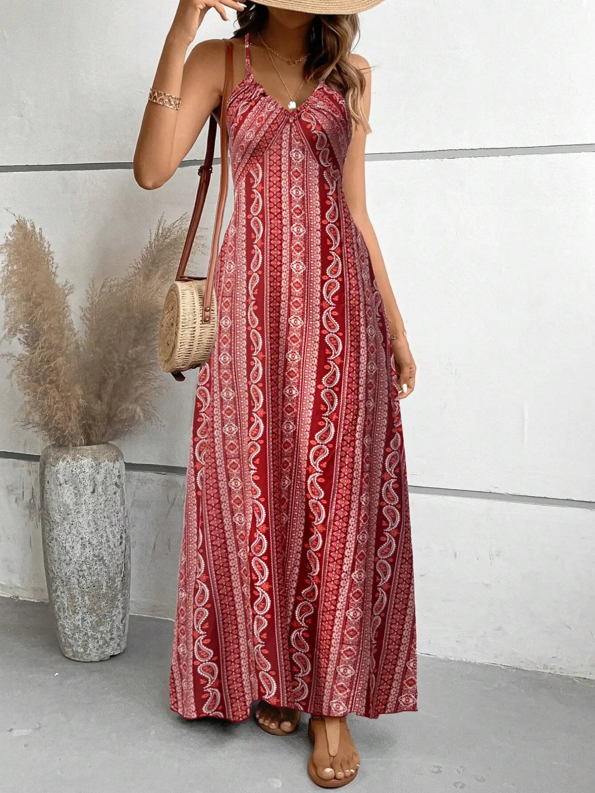 Women's Printed Split Long Sleeveless Dress, Classic Stripe Design, Backless Criss Cross Strap, Spring Summer Fall Wear, Casual Boho Elegant Bohemian Style Womenswear, Boho Summer Dresses