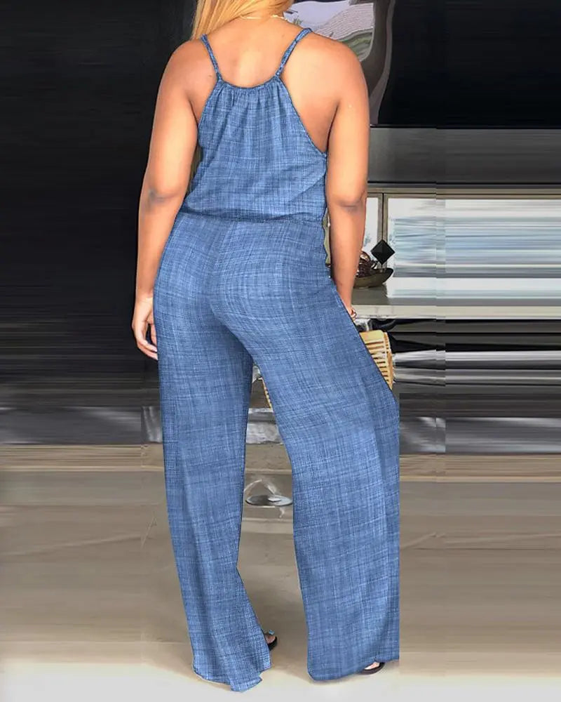 CHICME Lady's Basic Fit Sleeveless Polyester Jumpsuit - Overalls Style with Adjustable Straps and Drawstring for Day Trips, Everyday Wear,sohochic