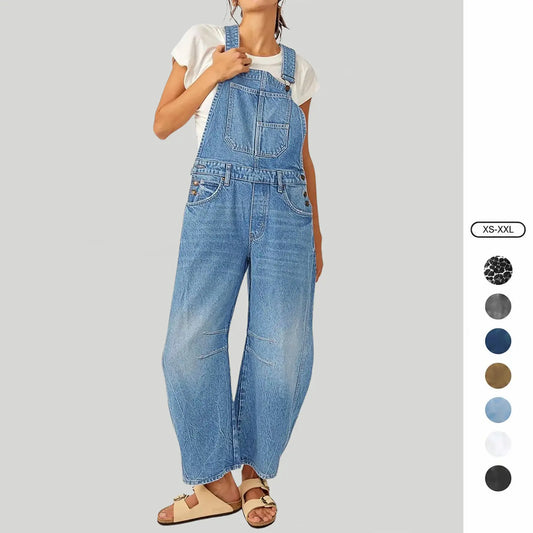 Imily Bela Womens Denim Bib Overalls Barrel Leg Adjustable Strap Jean Pants Jumpsuits with Pockets Womenswear Style
