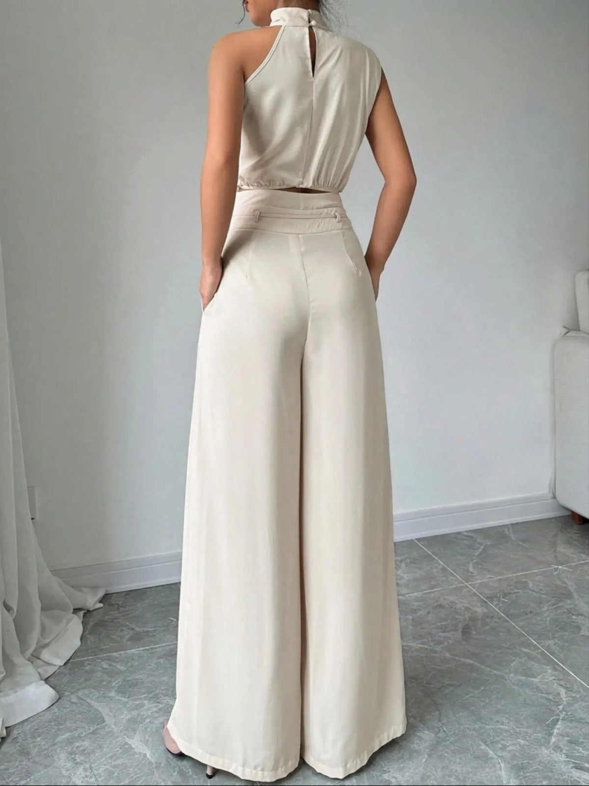 Women's Elegant Asymmetric Top + Wide Leg Pants Two-Piece Set, Everyday Casual Wear, Vacation, Work Commute, Versatile