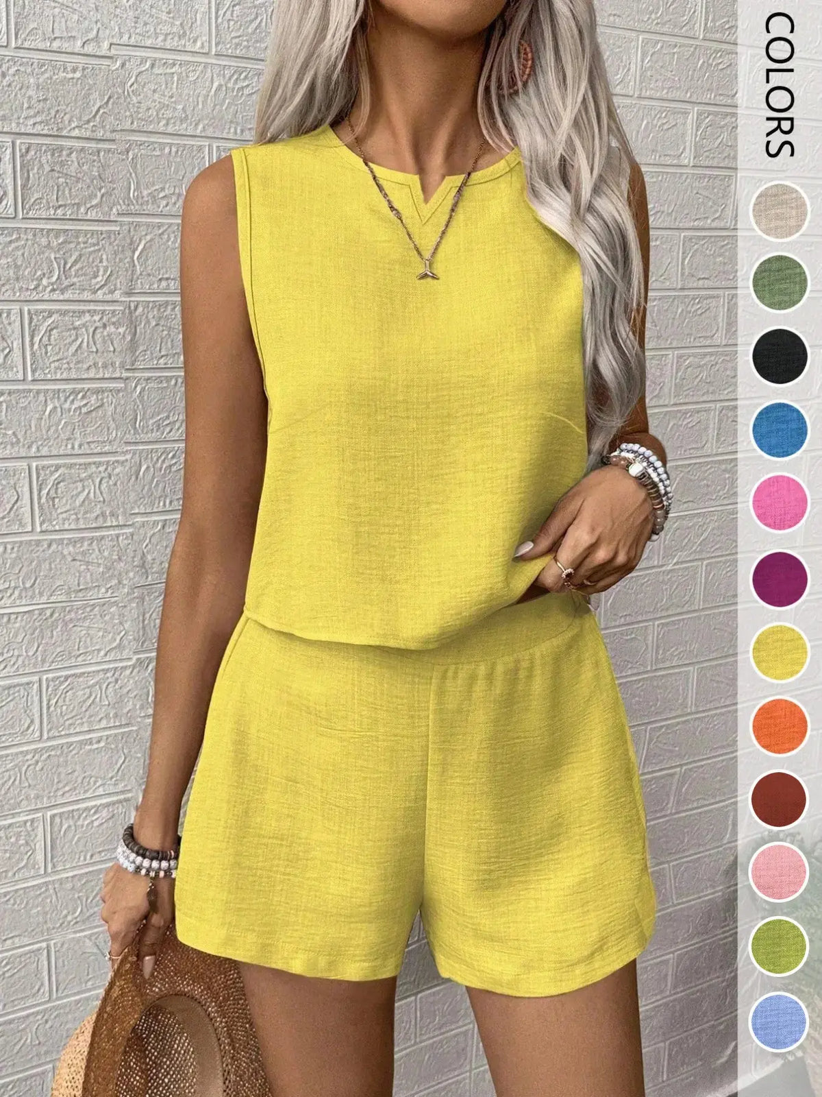Women's Casual V-Neck Sleeveless Top and Wide Leg Pants 2-Piece Set, Loose Fit Home Wear, Office, Vacation, All Seasons, Womenswear