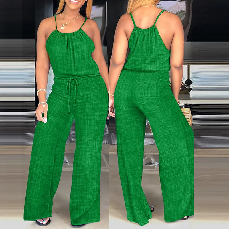 CHICME Lady's Basic Fit Sleeveless Polyester Jumpsuit - Overalls Style with Adjustable Straps and Drawstring for Day Trips, Everyday Wear,sohochic