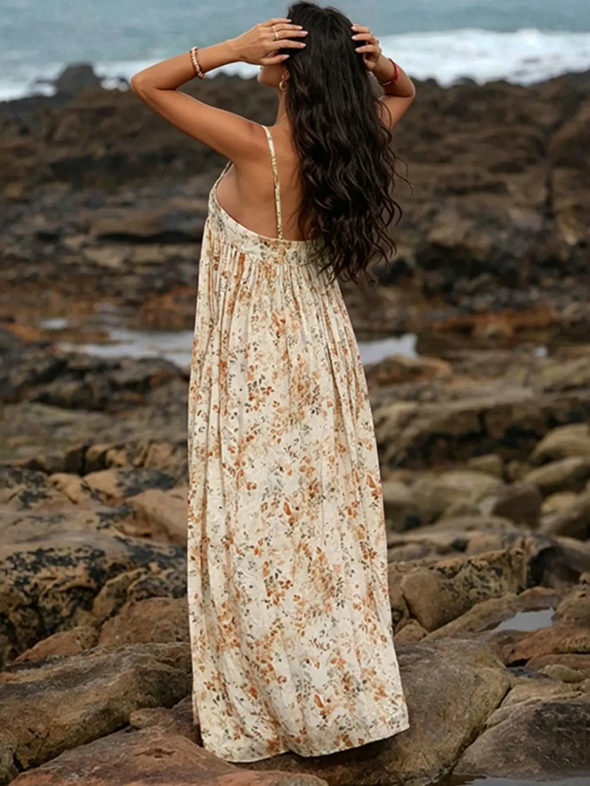 Women's Four-Season Loose-Fit Long Dress, Ditsy Floral Print Style, Ideal for Daily Wear and Vacation, Comfortable and Stylish, Floral Print Dresses