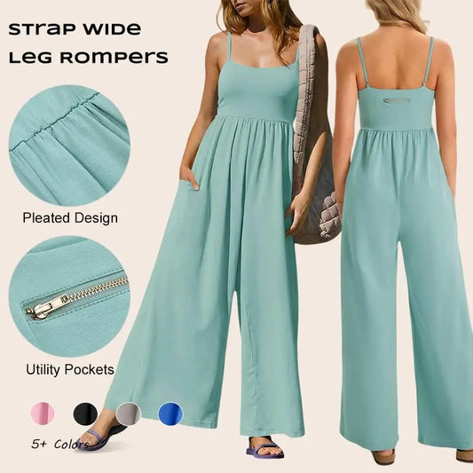 Imily Bela Womens Summer Jumpsuits One Piece Casual Loose Overalls Spaghetti Strap Wide Leg Rompers with Pockets Workout Outfits