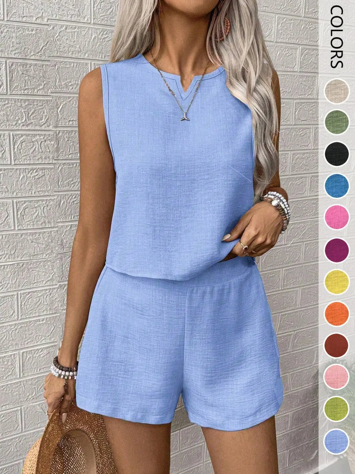 Women's Casual V-Neck Sleeveless Top and Wide Leg Pants 2-Piece Set, Loose Fit Home Wear, Office, Vacation, All Seasons, Womenswear