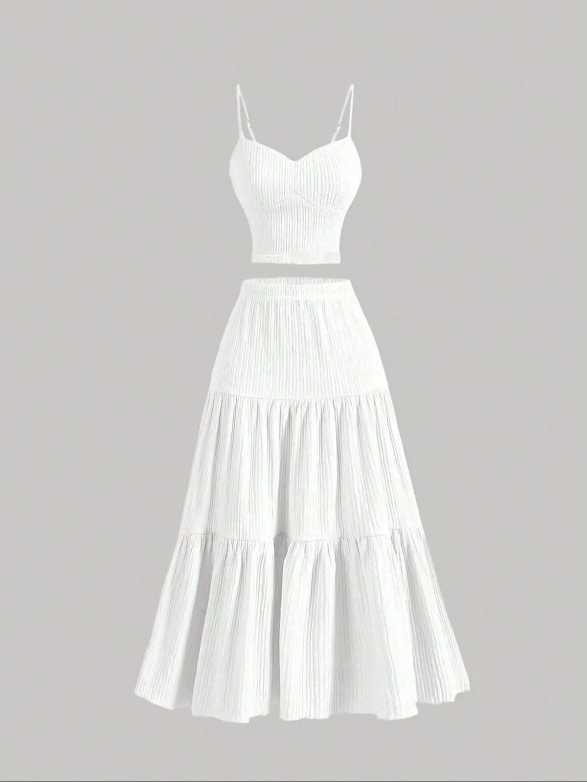 Women's Solid Woven Crop Cami Top & A-line Skirt Two-piece Set Womenswear, Casual Fashion Cozy Basic Two Piece Outfits for Daily Outdoor Wear, Ladies Clothes for Summer