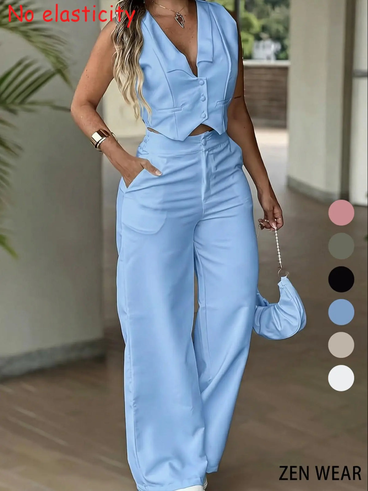 New Women's Pants Set, Sleeveless Fitted Waist Cinching Vest Set, Wide Leg Pants, Minimalist Elegant Office Lady Commuter Two-Piece Suit, Coordinate Set Elegant