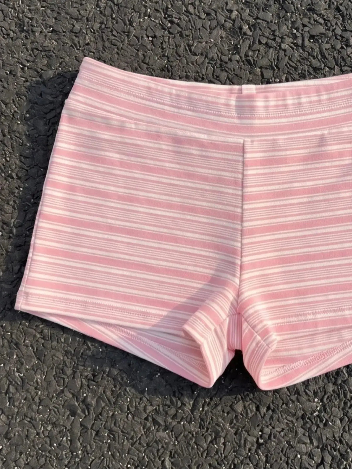 Women's Pink Striped Two-Piece Outfit, Short Sleeve Top & Low Waist Shorts, Casual Chic Bodycon Streetwear, Casual Lounge Sets
