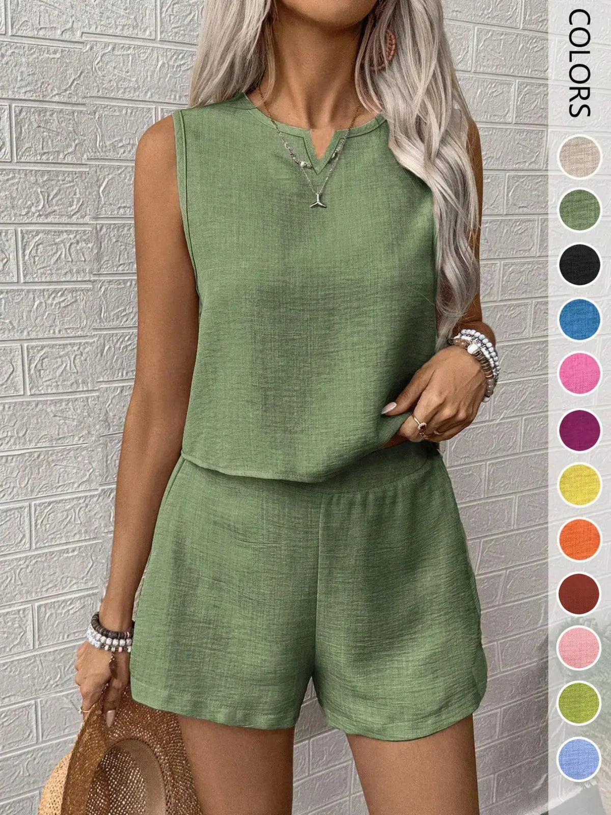 Women's Casual V-Neck Sleeveless Top and Wide Leg Pants 2-Piece Set, Loose Fit Home Wear, Office, Vacation, All Seasons, Womenswear