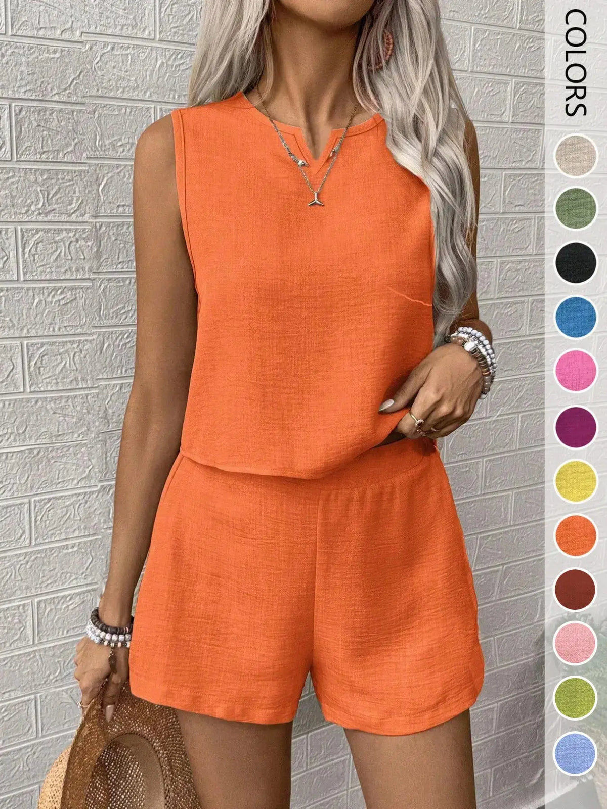 Women's Casual V-Neck Sleeveless Top and Wide Leg Pants 2-Piece Set, Loose Fit Home Wear, Office, Vacation, All Seasons, Womenswear