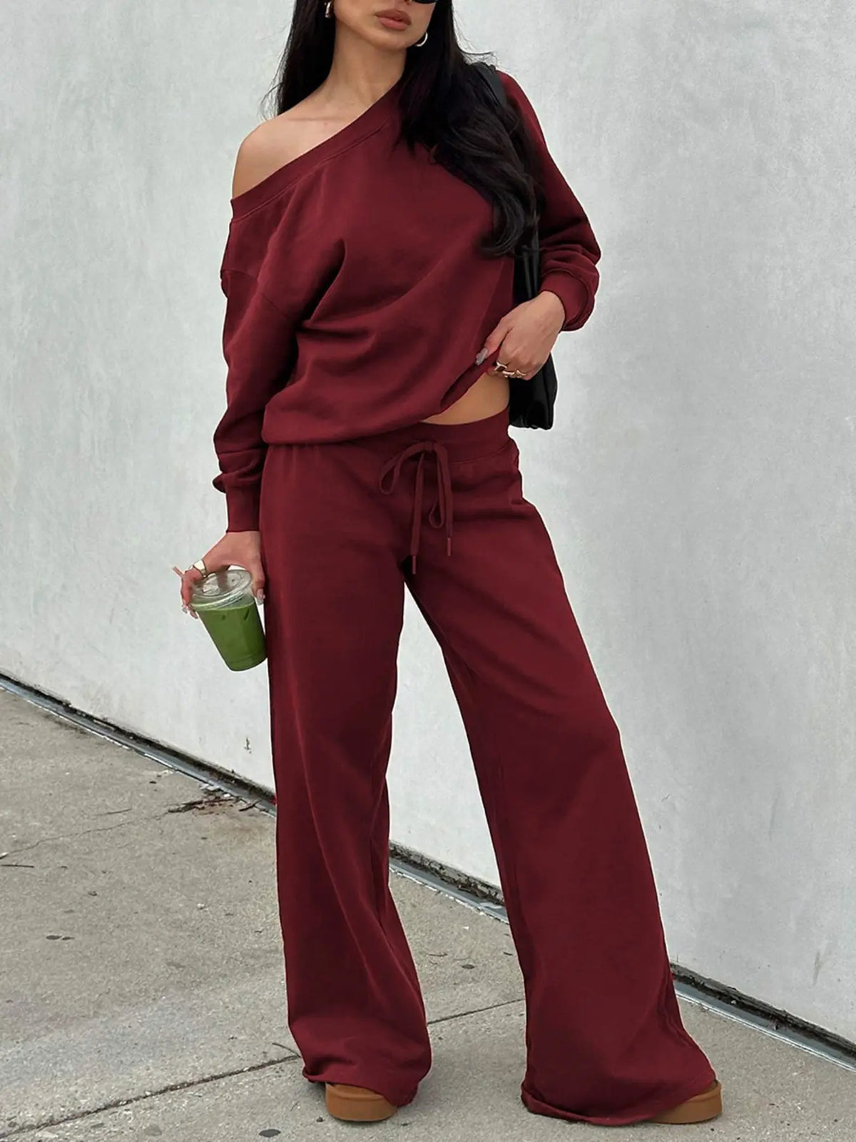 Women‘s Off the Shoulder Long Sleeve Jumper & Pants, 2 Piece Set Two Pieces Outfits Fall Basic Sweatsuit Outfits, Jumper Suit, Womenswear, Sweatshirt, Clothes, Lady