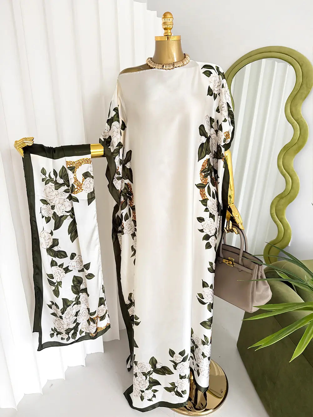 Women's Short-Sleeve Casual Navy & Red Floral Line Art Silky Modest Maxi Bubu Dress Set, Trendy Clothes for Women, Stylish Maxi Dresses
