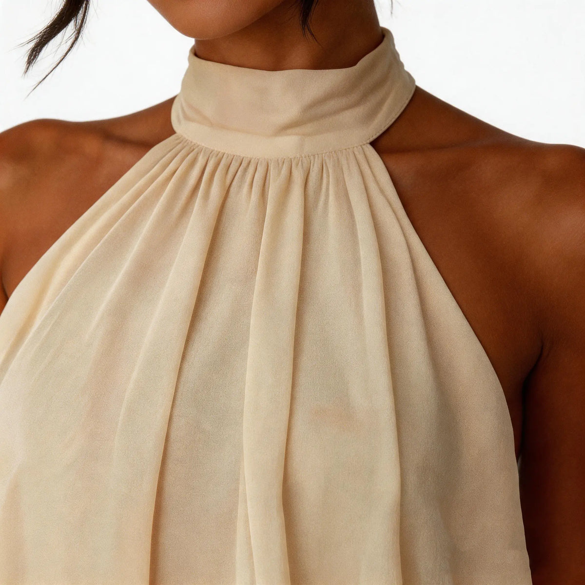 Women's Minimalist Solid Open-Back Halter Dress with Elegant Ruffle Hem, Casual All-Season Fashion Mini Dress Flowy Womenswear