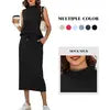 Casly Lamiit Women's 2-Piece Fitted Soft Fabric Crew Neck Cap Sleeve Top & Drawstring Midi Skirt Set with Pockets - No Bulky Feel, Summer Day Lounge Basics Outfits