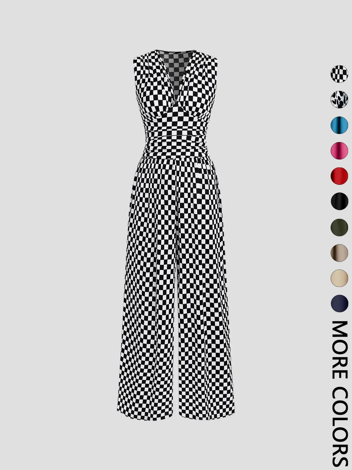 Women's Plain Ruched Deep V Neck Fashion Jumpsuit, Elegant Sleeveless Wide Leg Jumpsuit for Summer, Ladies Clothes for Beach Holiday Vacation
