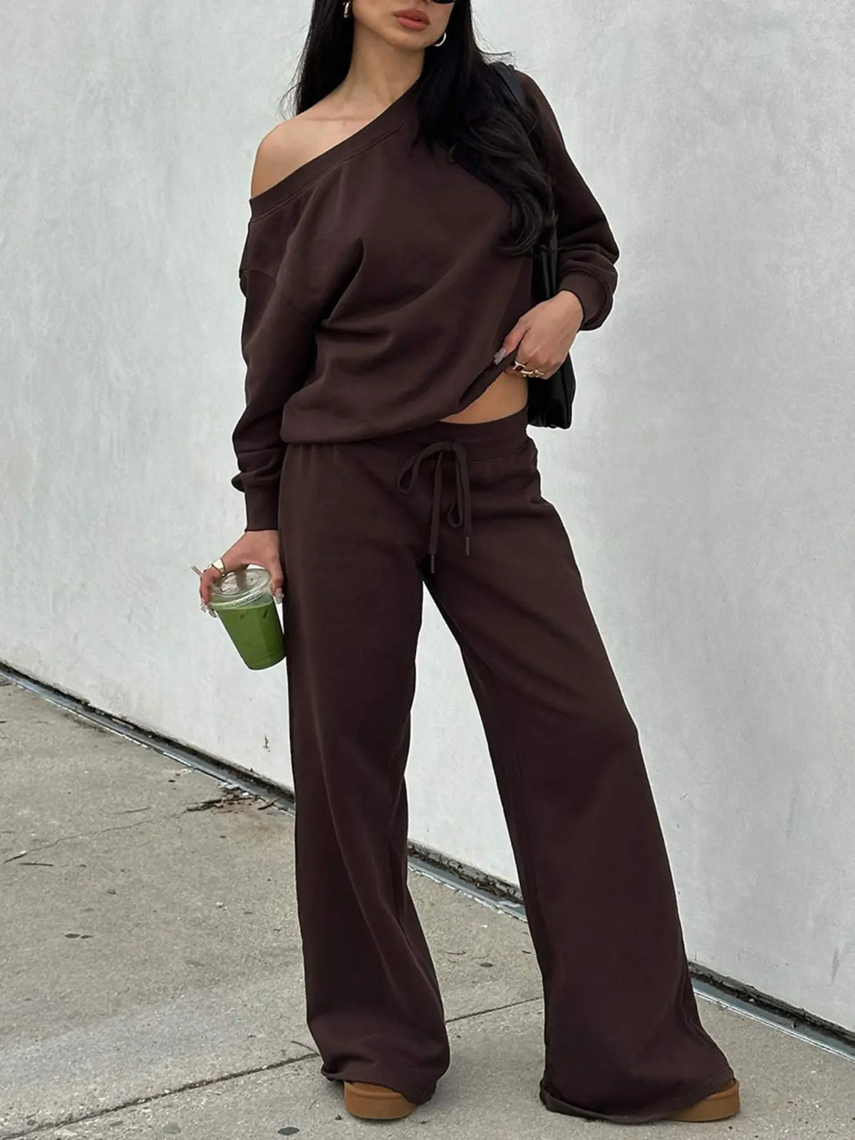 Women‘s Off the Shoulder Long Sleeve Jumper & Pants, 2 Piece Set Two Pieces Outfits Fall Basic Sweatsuit Outfits, Jumper Suit, Womenswear, Sweatshirt, Clothes, Lady