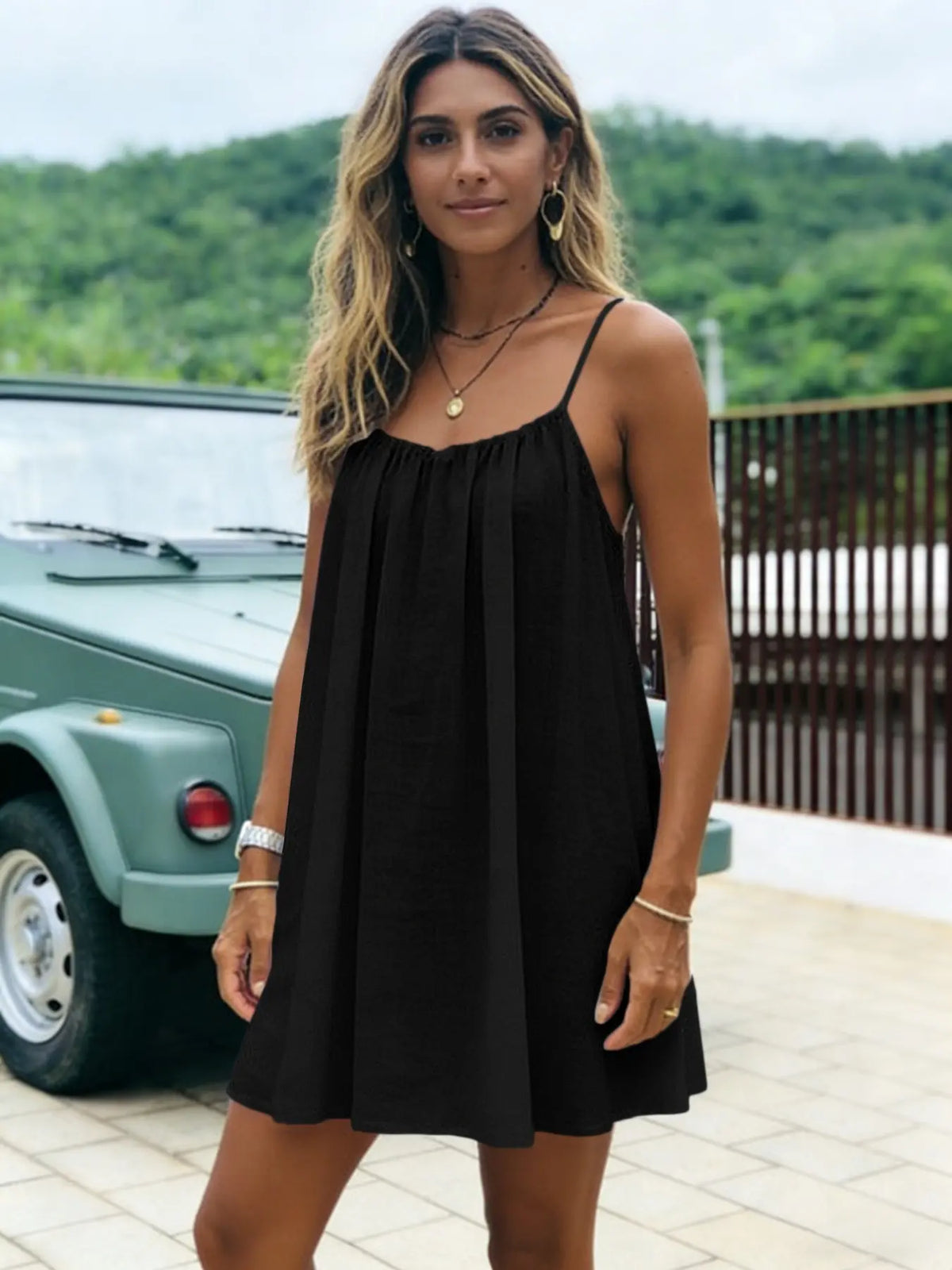 New Solid Backless Short Straps Summer Dress, Loose Casual Home Wear, Sleeveless Style, Comfortable Fit, Perfect for Daily Use