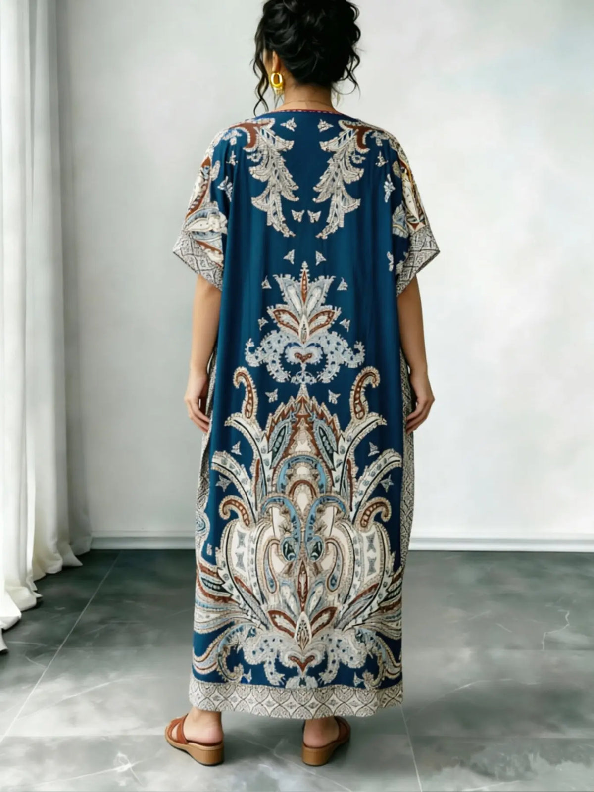 Women's Casual Ethnic Style Loose-Fit Dress, All Over Print, Summer Wear, Beach, Split Hem Design, Ideal for Daily Wear & Vacation, Lightweight