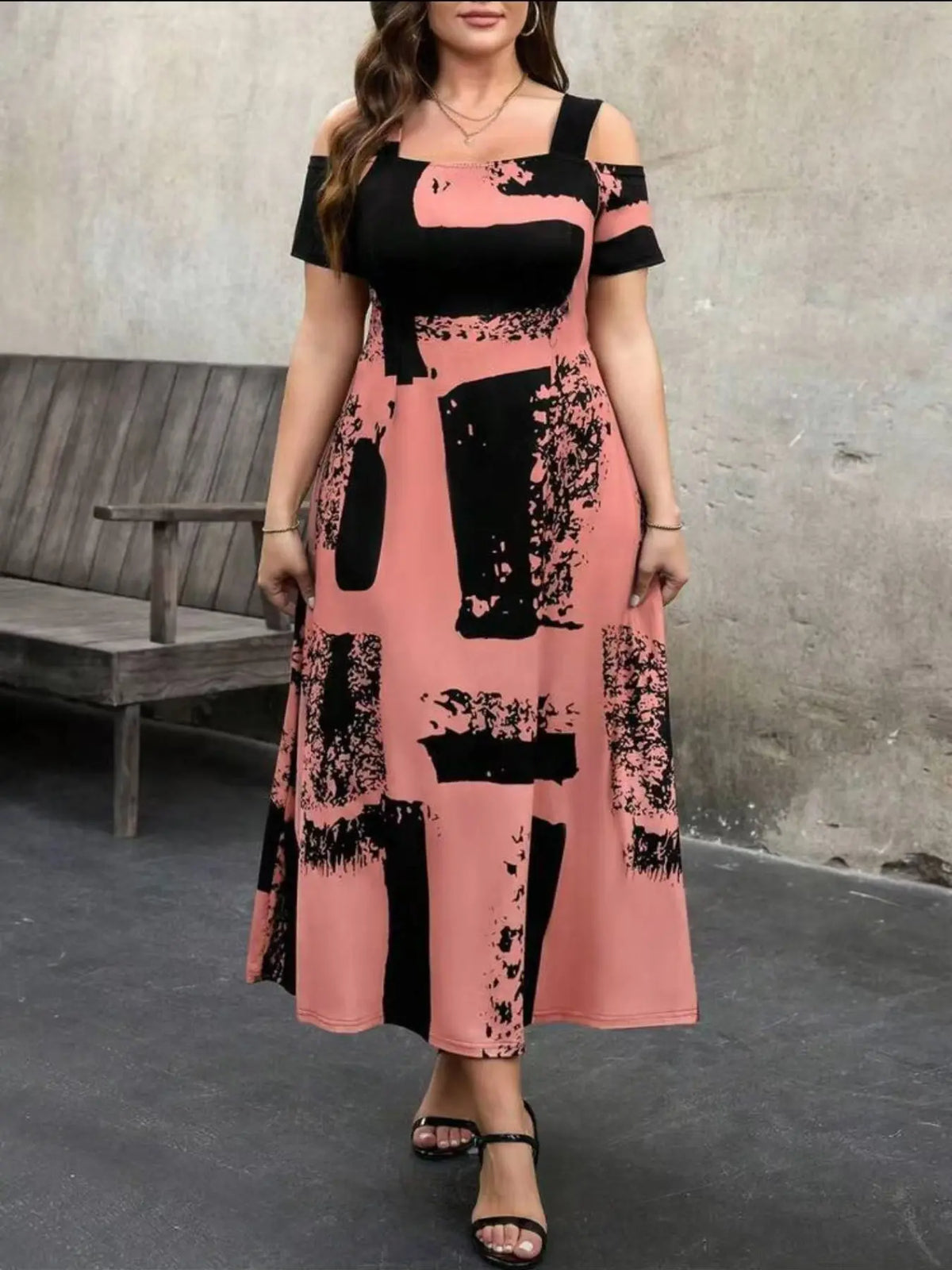 Plus Size Fashion Knitted Print Dress Tl124#, Stylish Casual Boho Chic Wear, Comfortable Fit, Perfect for Daily Wear, Trendy Women's Clothing