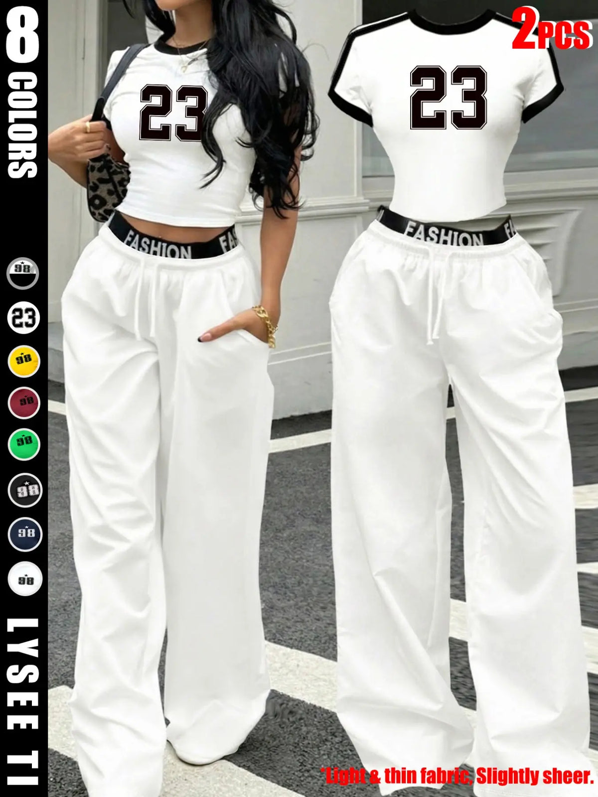 European and American spicy girl chic style black and white contrasting striped short crop top+letter waist wide leg pants women's two-piece set, Outfit, Clothes