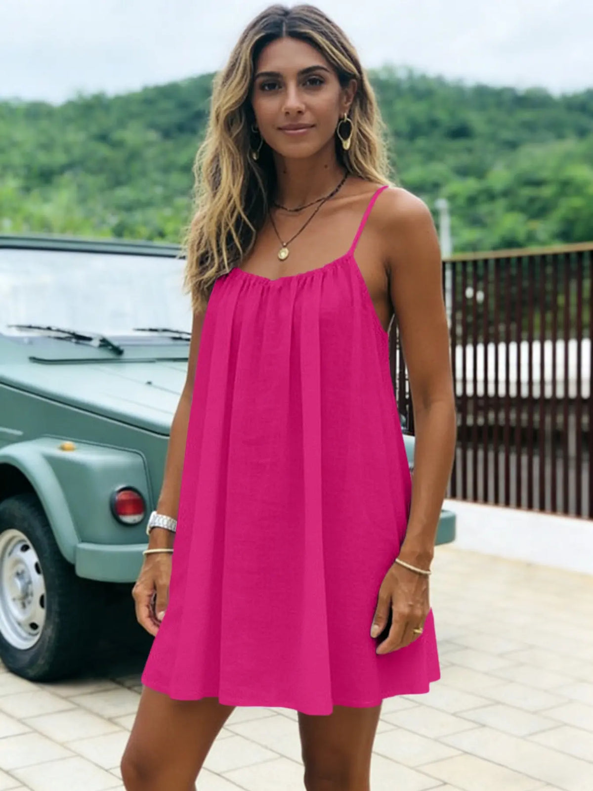 New Solid Backless Short Straps Summer Dress, Loose Casual Home Wear, Sleeveless Style, Comfortable Fit, Perfect for Daily Use