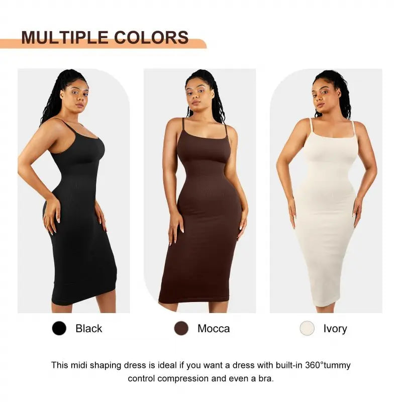 FeelinGirl Bodycon Dress for Women Built in Bra Ribbed Midi Dress Sleeveless Bodycon Maxi Dresses Casual 360° waist control  Summer Minimalist #SummerVibes